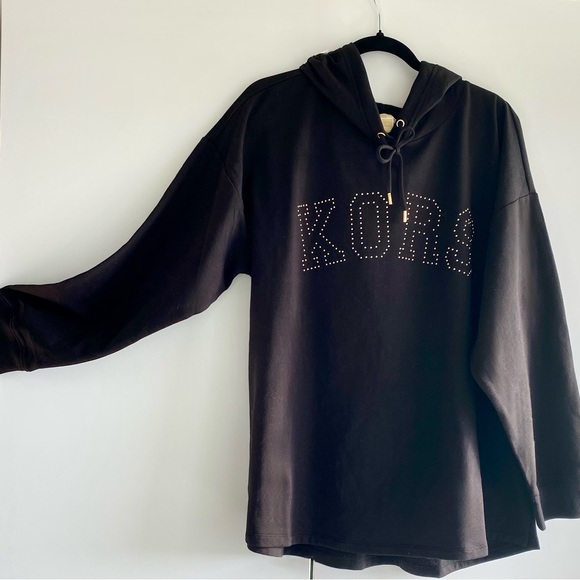 Michael Kors Women’s Top Gold Embellished Black Hoodie size 2X, Cotton Blend - Picture 3 of 9
